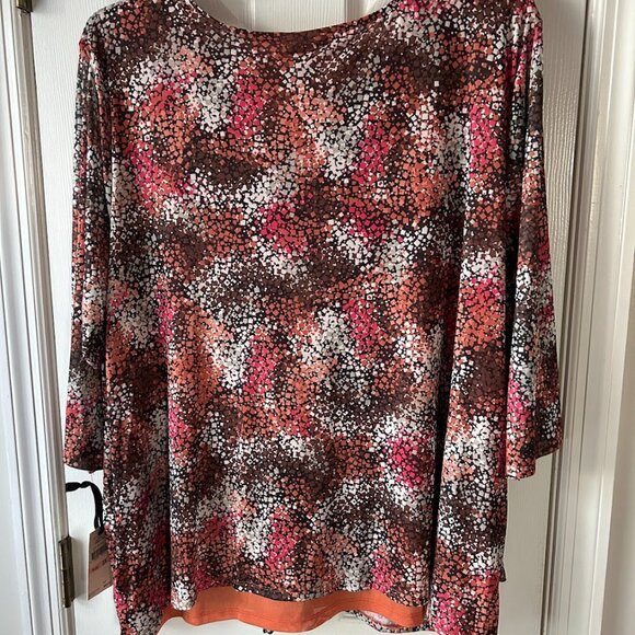 NWT Emaline 2X Limon Top Blouse Orange Brown  V-Neck Lined Tie Option at Necklin - Picture 6 of 6